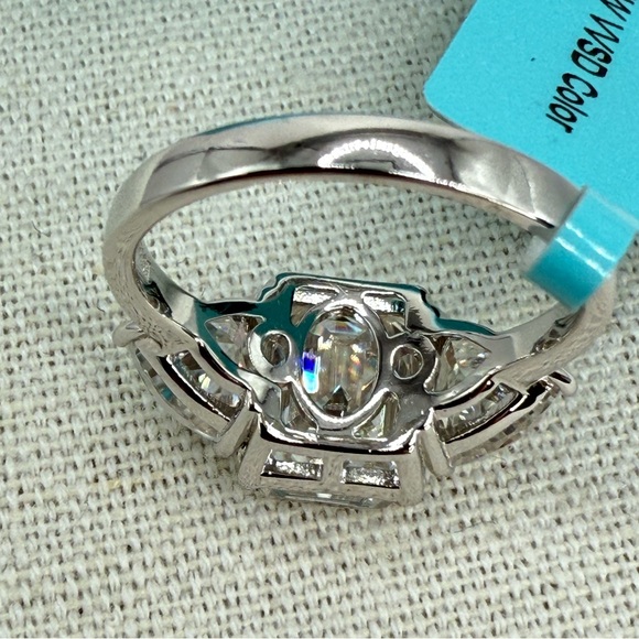 7.40 CTW Moissanite Three Stone Asscher Cut Ring 925 Silver Size 8 NWT - Picture 8 of 17